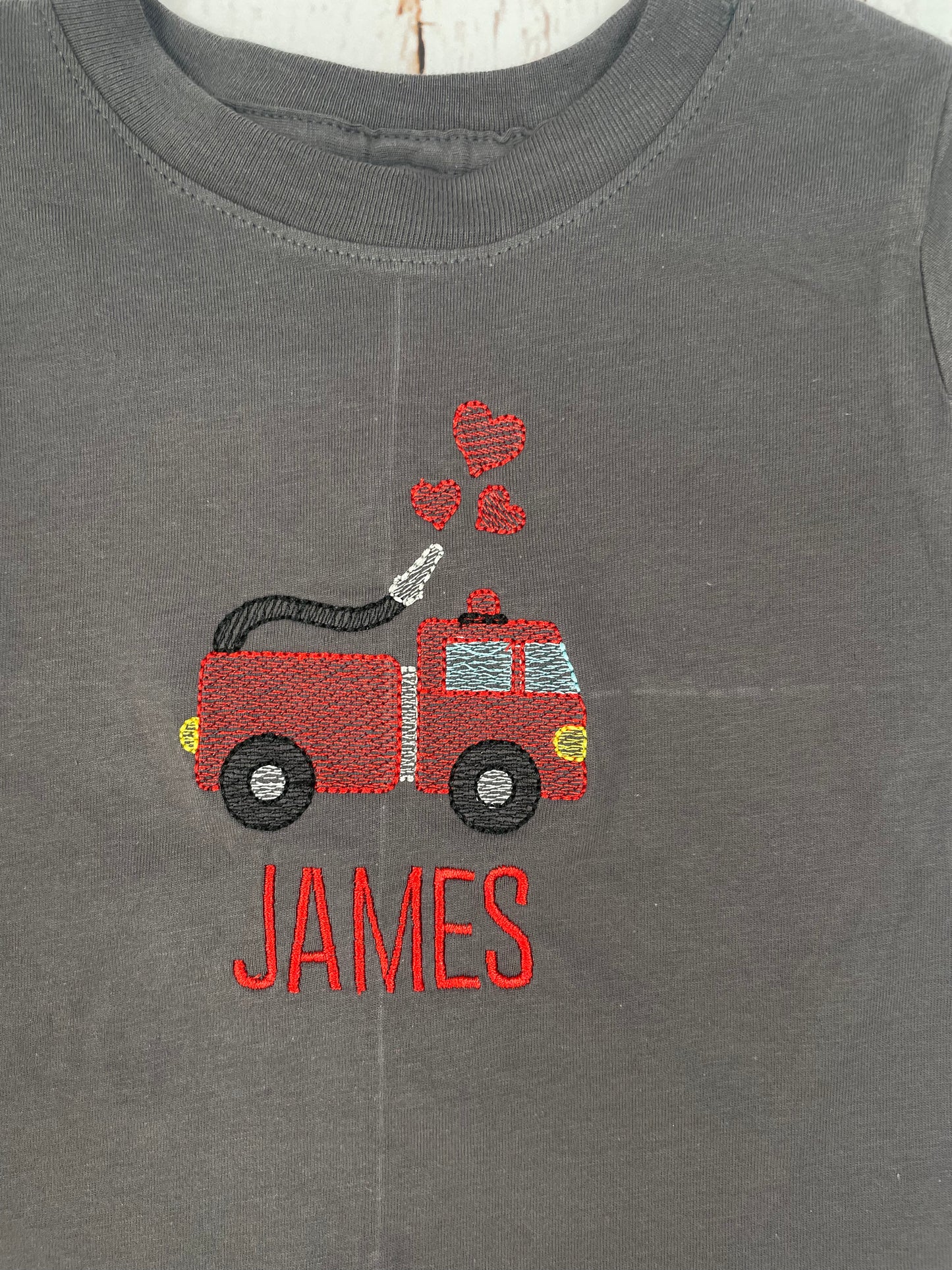 EMBROIDERY: Fire Trucks with hearts