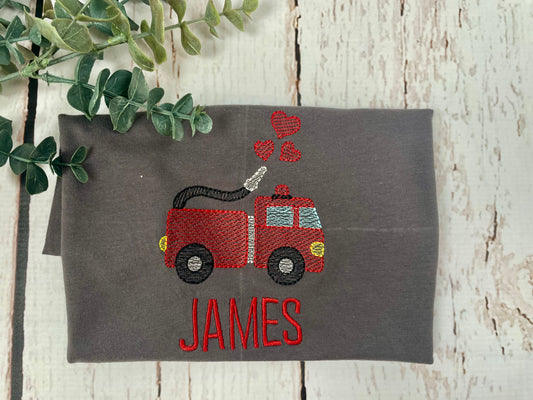 EMBROIDERY: Fire Trucks with hearts