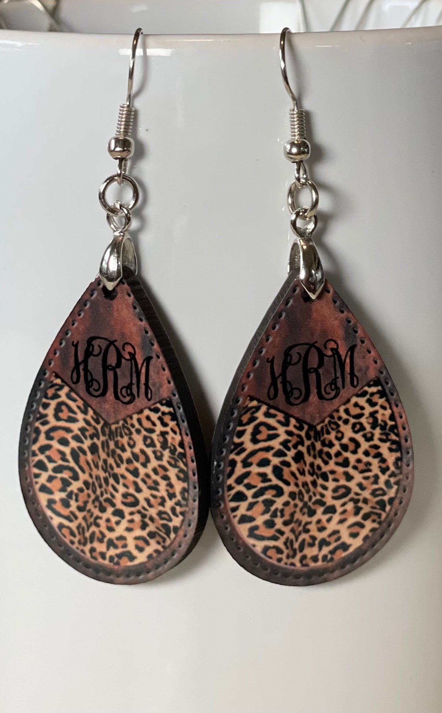 Earrings: Faux leopard monogrammed earrings