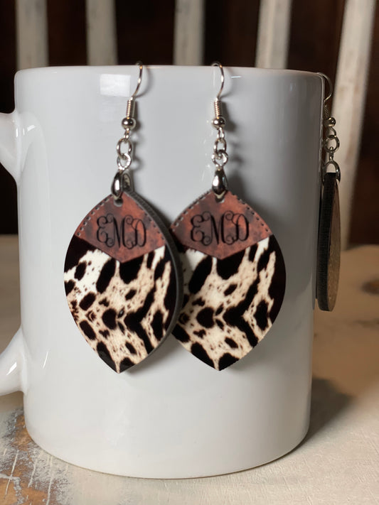 Earrings: Cow hide earrings w/ monogram